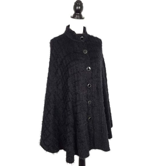 St. John Collection Black Button Front Cape Poncho Style Sweater Size Small - Picture 2 of 8